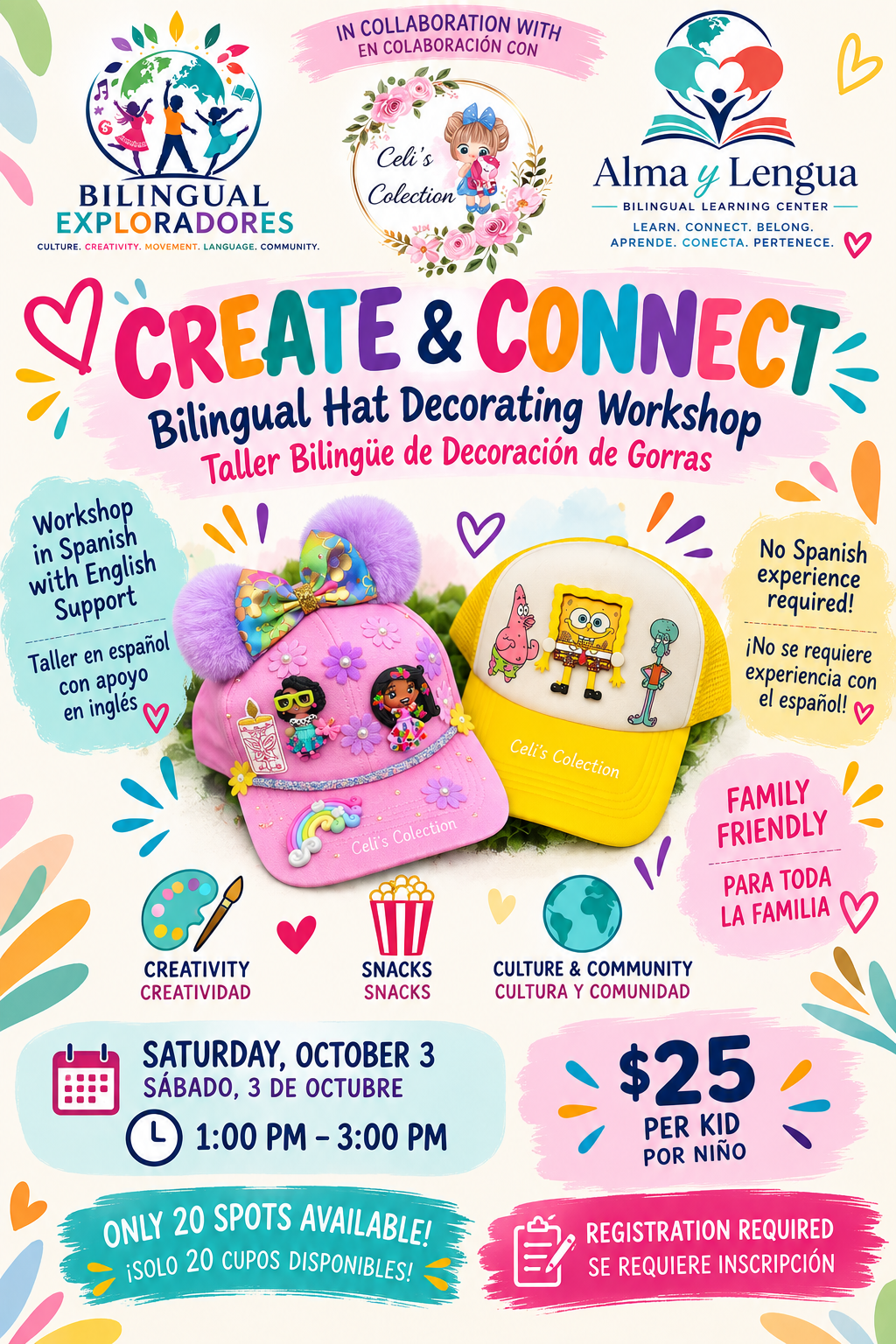 Create & Connect - Bilingual Hat Decorating Workshop flyer