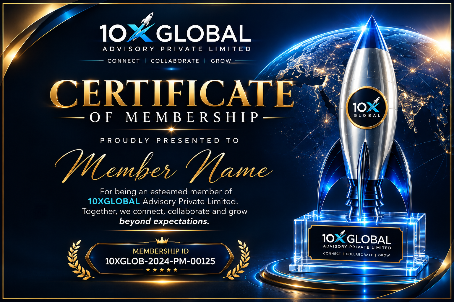 10XGLOBAL Certificate of Membership — sample