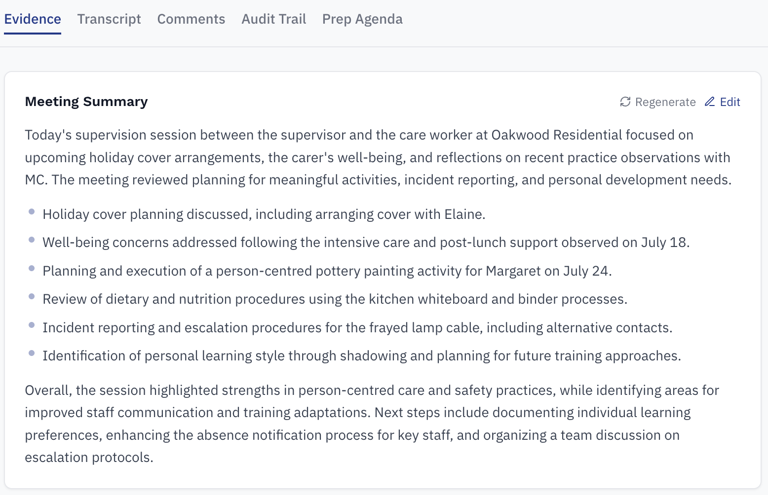 Meeting summary & action items