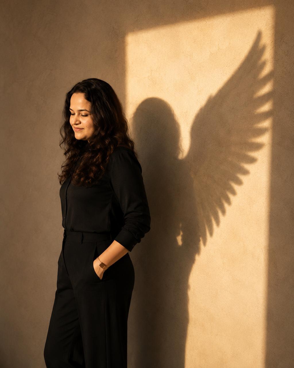 Woman standing confidently in warm sunlight