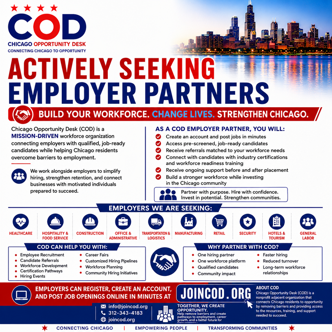 COD flyer — Actively Seeking Employer Partners.