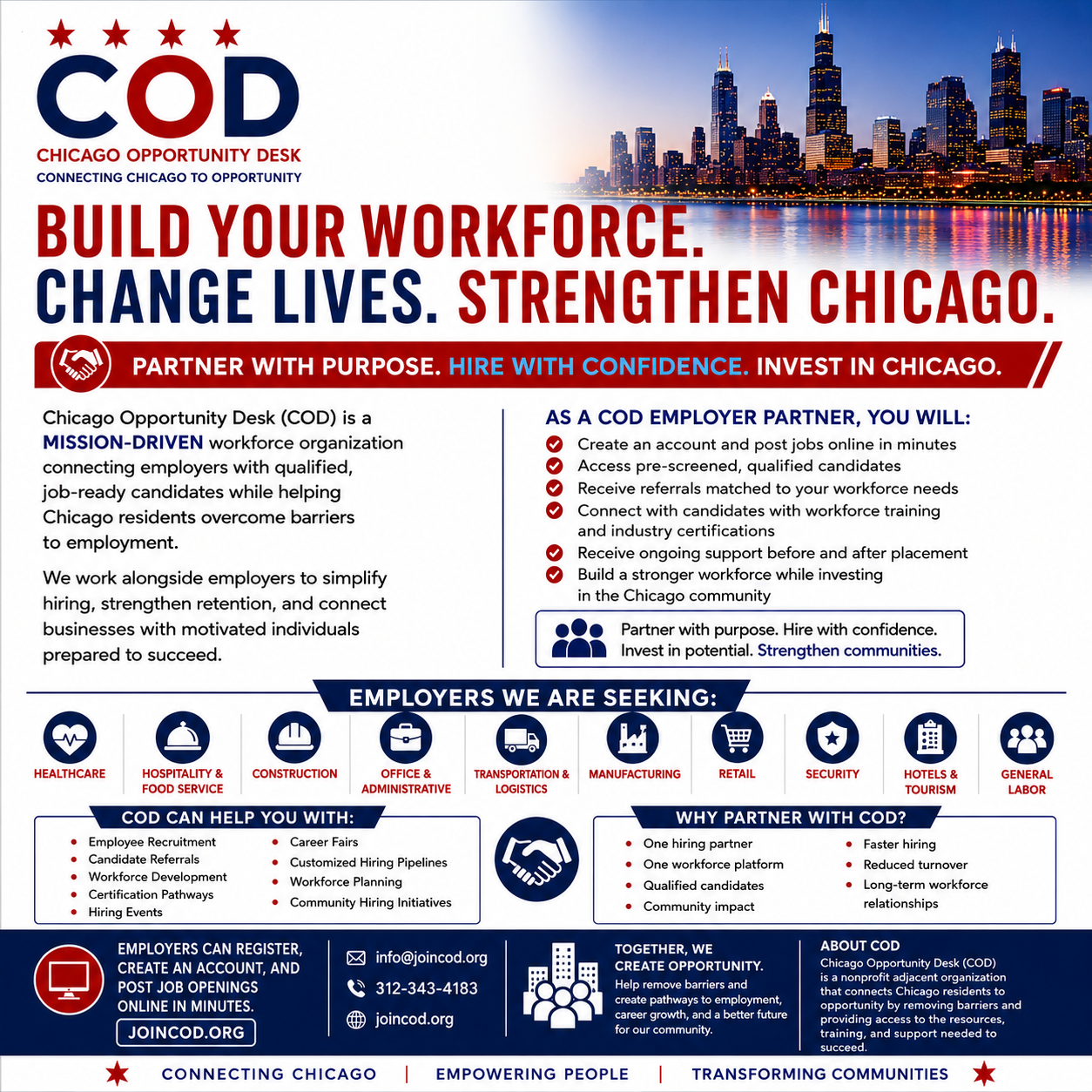 COD flyer — Build Your Workforce. Change Lives. Strengthen Chicago.