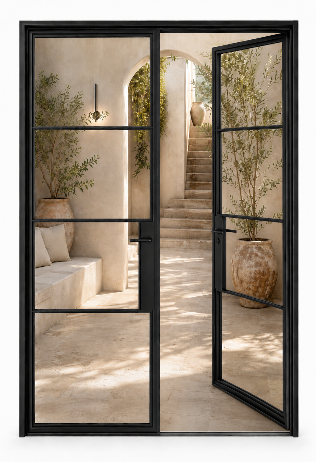 8-Lite Double Steel Door — open