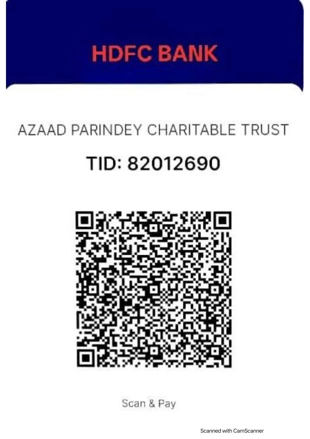 आज़ाद परिंदे चैरिटेबल ट्रस्ट का दान QR कोड