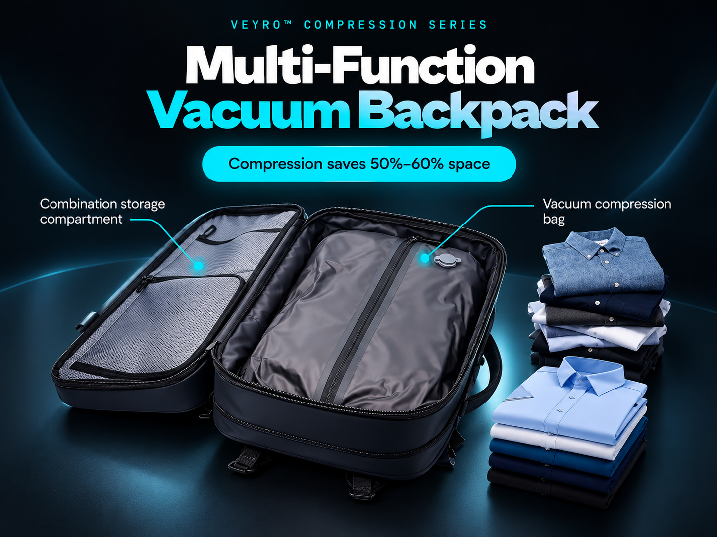 Multi-function vacuum backpack — interior storage layout