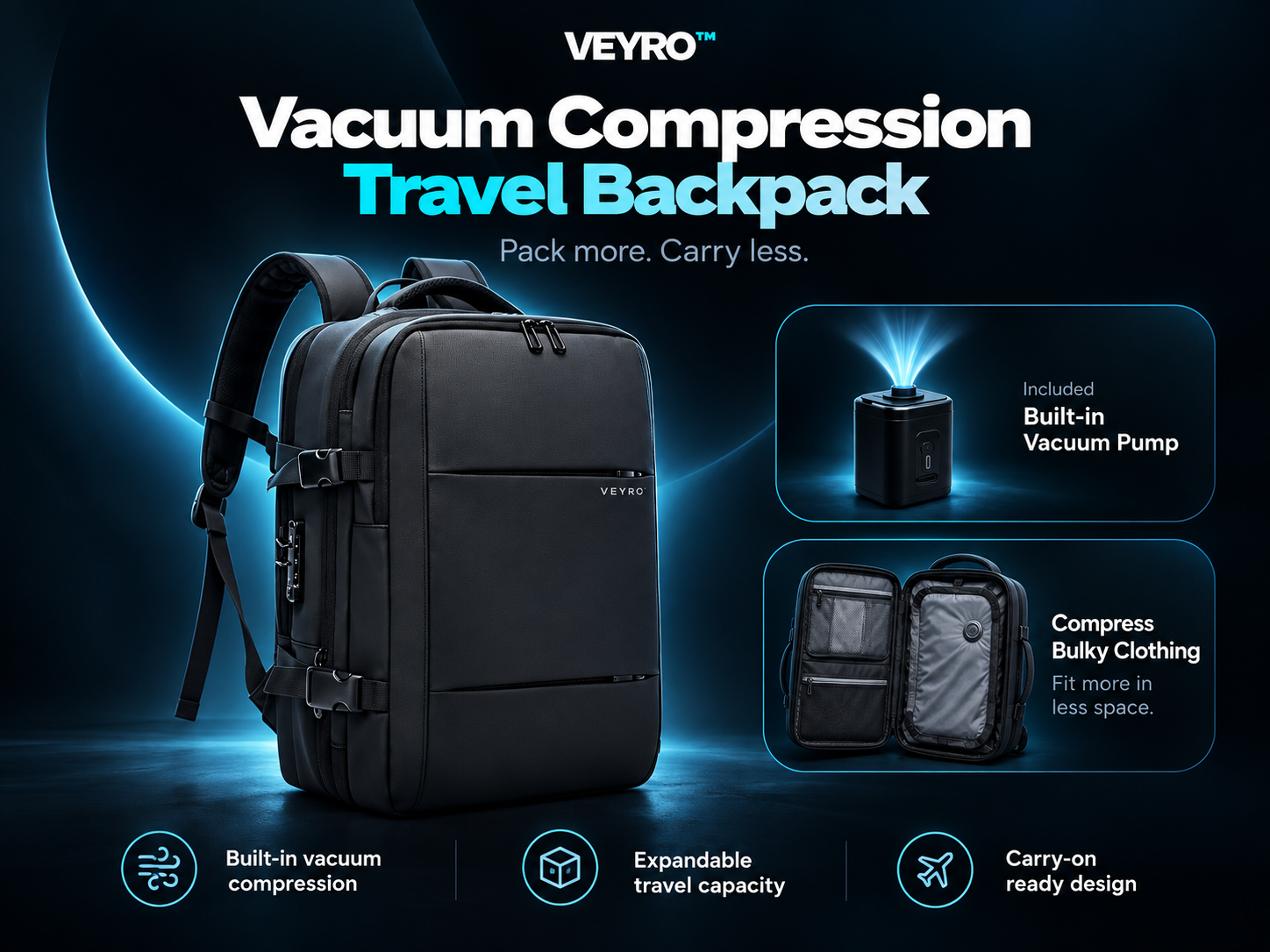 Veyro Vacuum Compression Travel Backpack overview