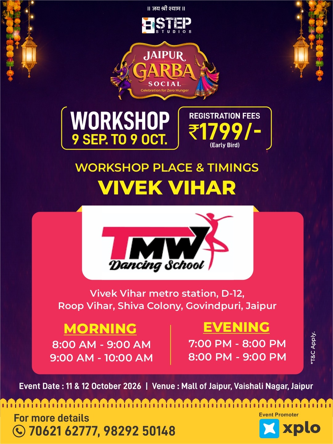Workshop location poster — Vivek Vihar · TMW Dancing School