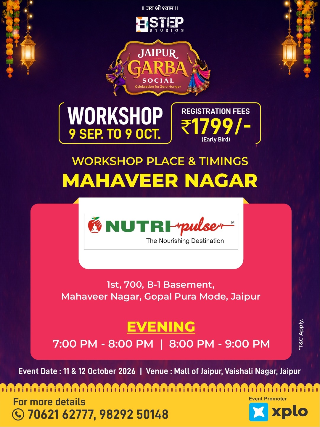 Workshop location poster — Mahaveer Nagar · Nutripulse Fitness Studio