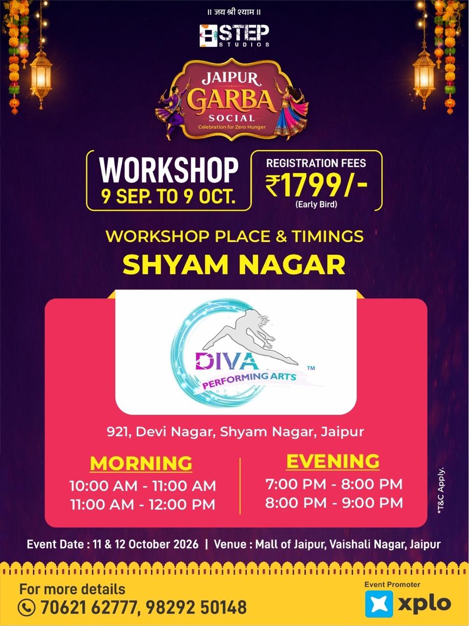 Workshop location poster — Shyam Nagar · Diva Performing Arts