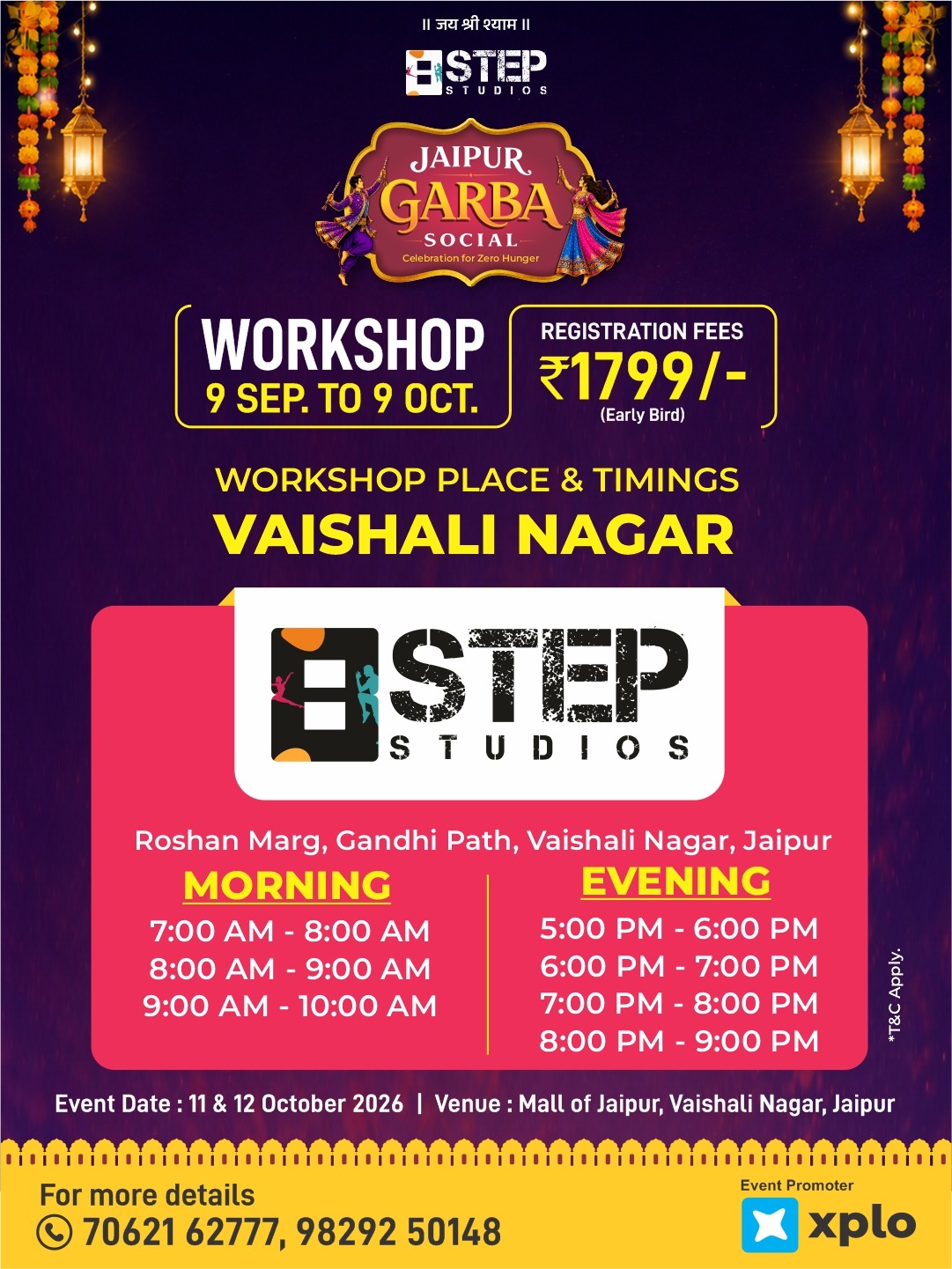 Workshop location poster — Vaishali Nagar · 8 Step Studio