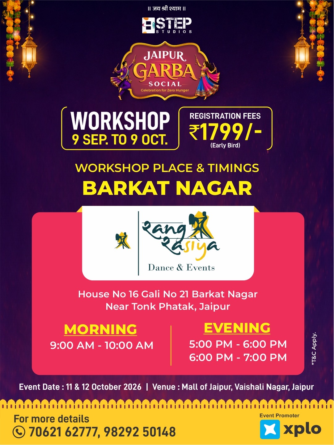 Workshop location poster — Barkat Nagar · Rangrasiya Dance & Events