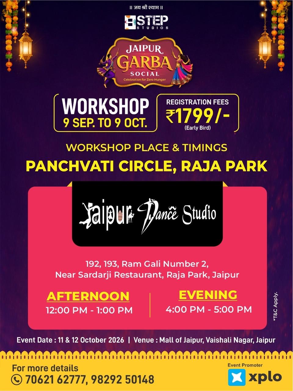 Workshop location poster — Panchvati Circle, Raja Park · Jaipur Dance Studio