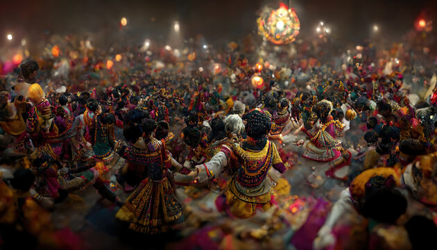 Dandiya sticks raised during Navratri celebration