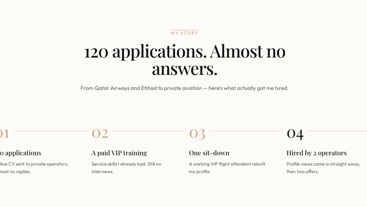 My story: 120 applications, a paid VIP training, one sit-down, hired by 2 operators.