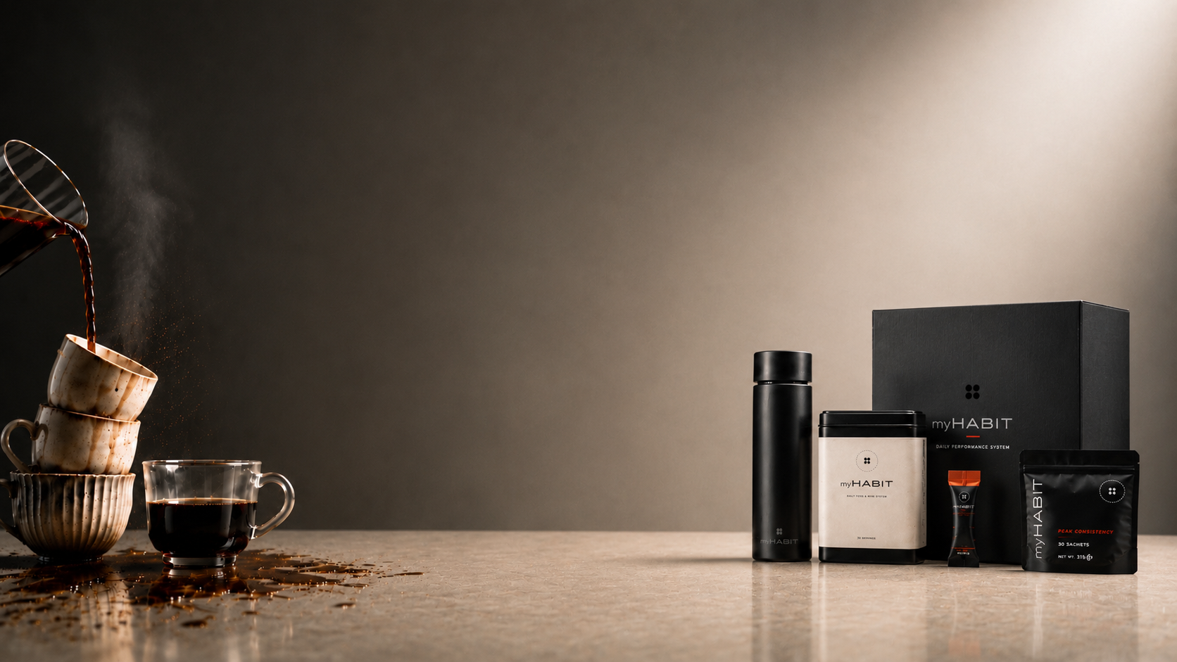 myHABIT alongside a fresh coffee pour