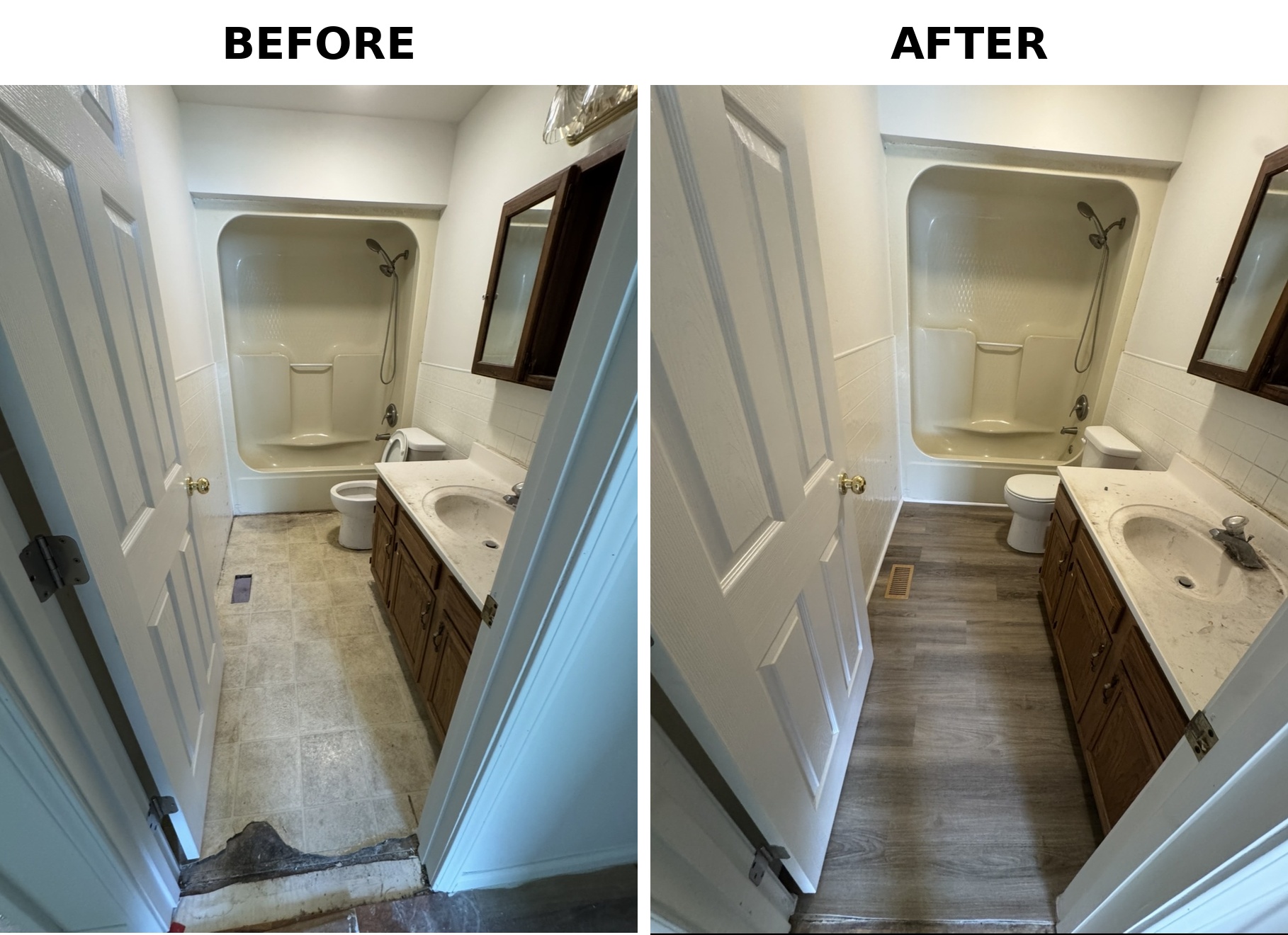 M&L Exterior and Interior Design — Bathroom Floor Transformation before and after
