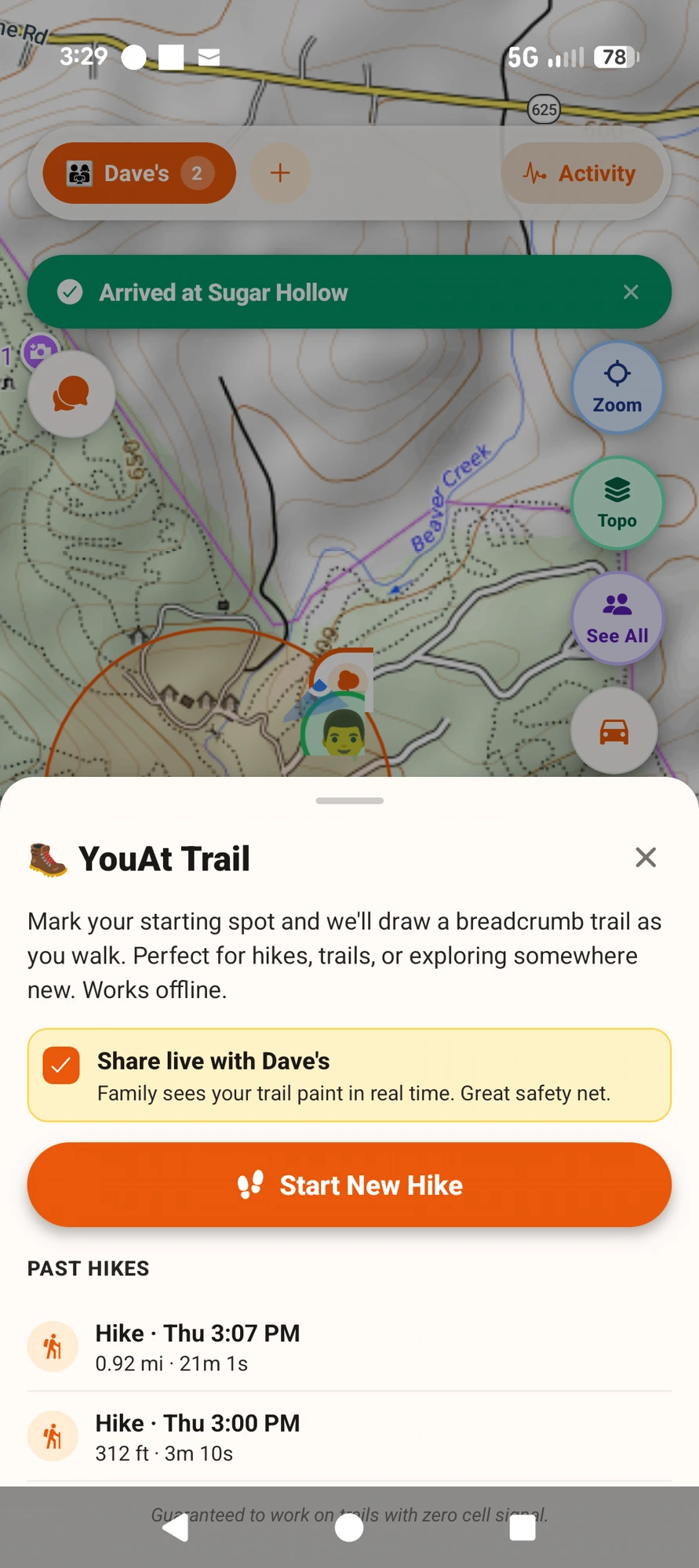 YouAt Trail — Hike Safety Built In home map context