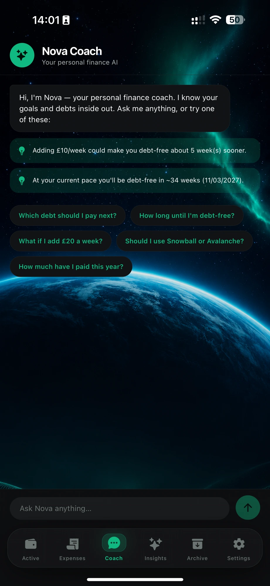Nova app AI Coach on iPhone