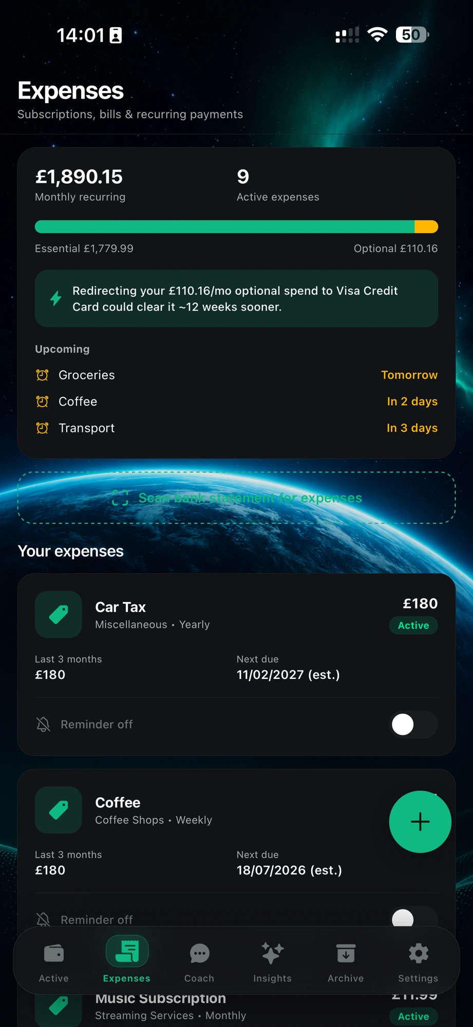 Nova app savings goals and progress on iPhone