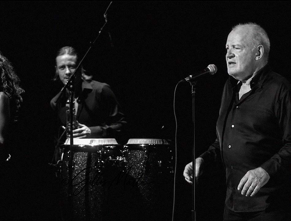 Joe Cocker au micro, noir et blanc