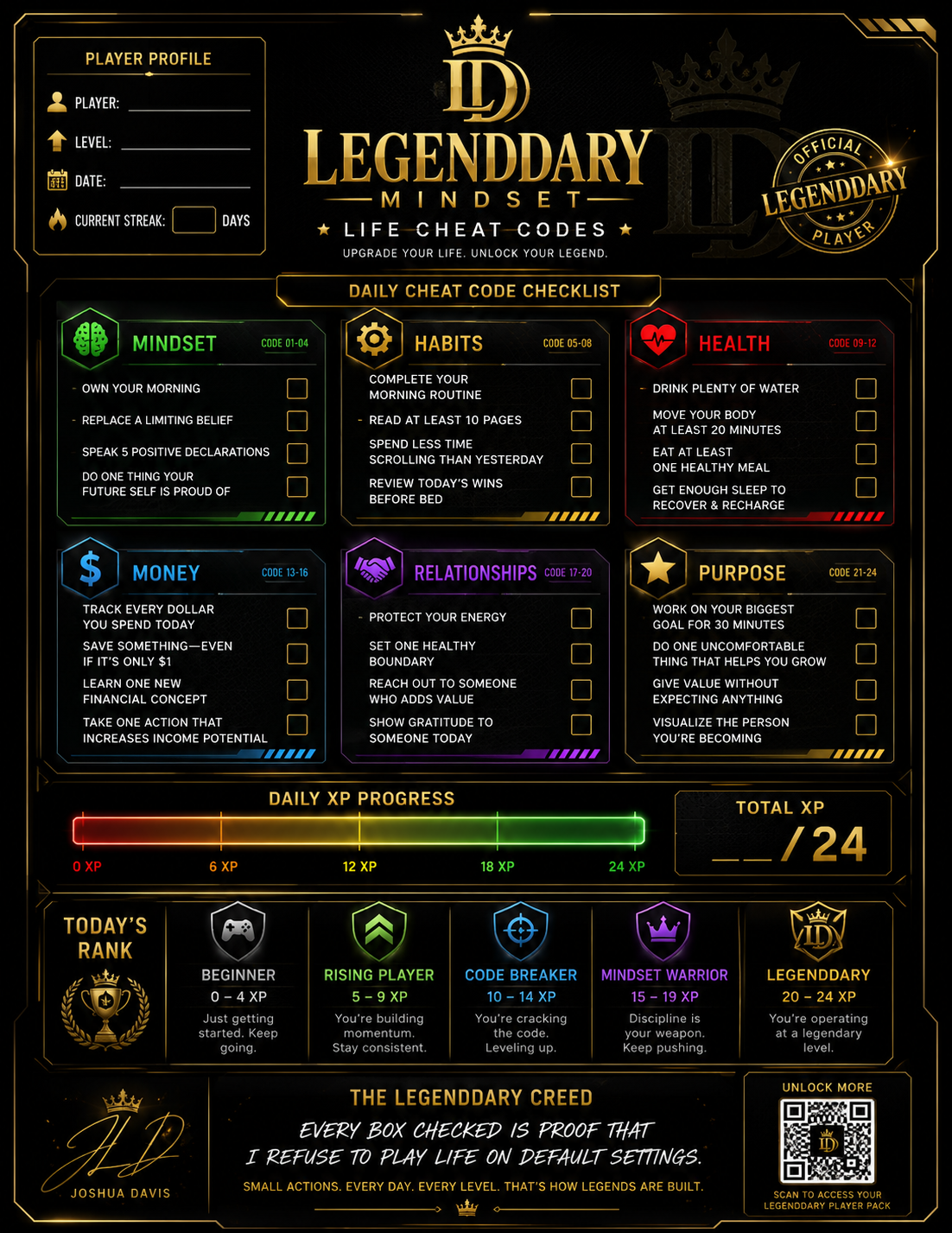 Legenddary Mindset Life Cheat Codes daily player system