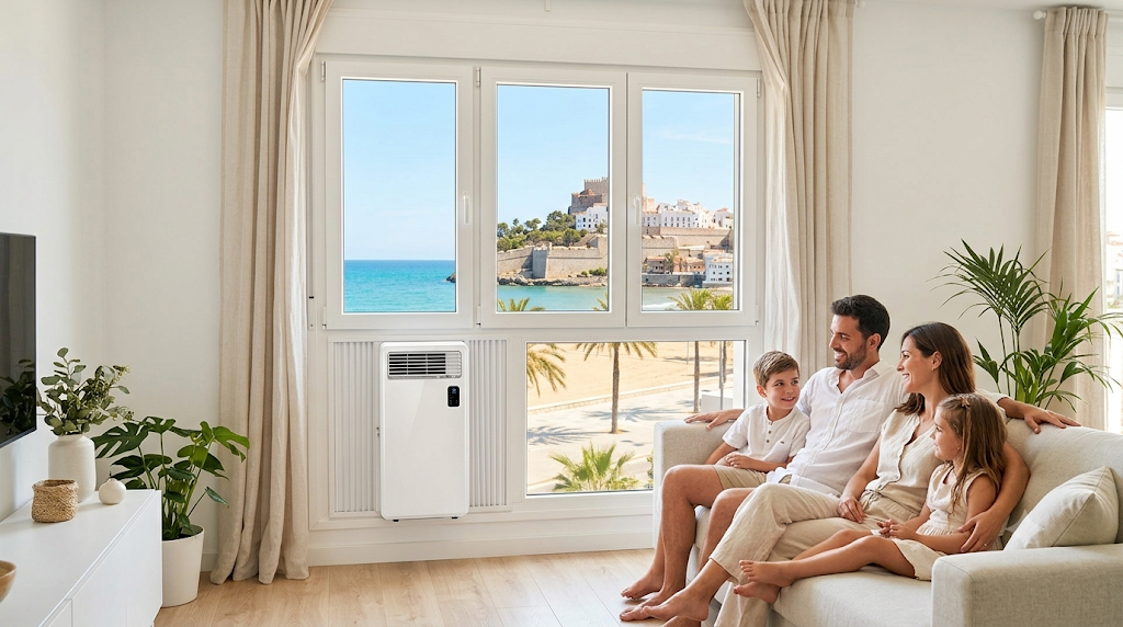 Mediterranean apartment with portable AC unit and Peñíscola castle view