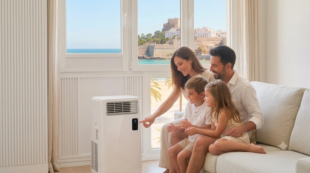 Bright Mediterranean apartment with window air conditioner installed