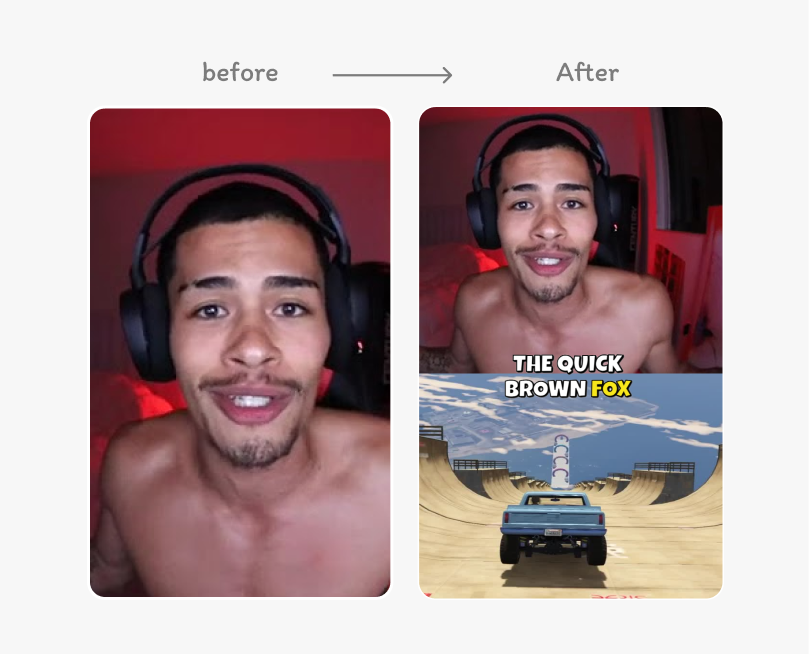 Before and after: creator clip becomes creator plus gameplay split-screen