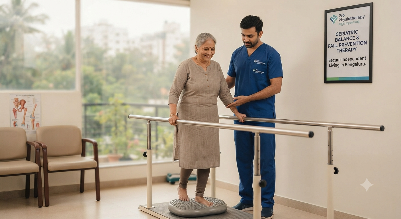 Parkinson Rehabilitation Center in Bangalore | Pro Physiotherapy JP Nagar 8th Phase | LSVT-BIG, Balance & Fall Prevention Therapy Parkinson rehabilitation center in Bangalore — Pro Physiotherapy JP Nagar 8th Phase geriatric balance and fall prevention therapy for Parkinson's disease with parallel bars, balance disc and LSVT-BIG amplitude-based movement retraining