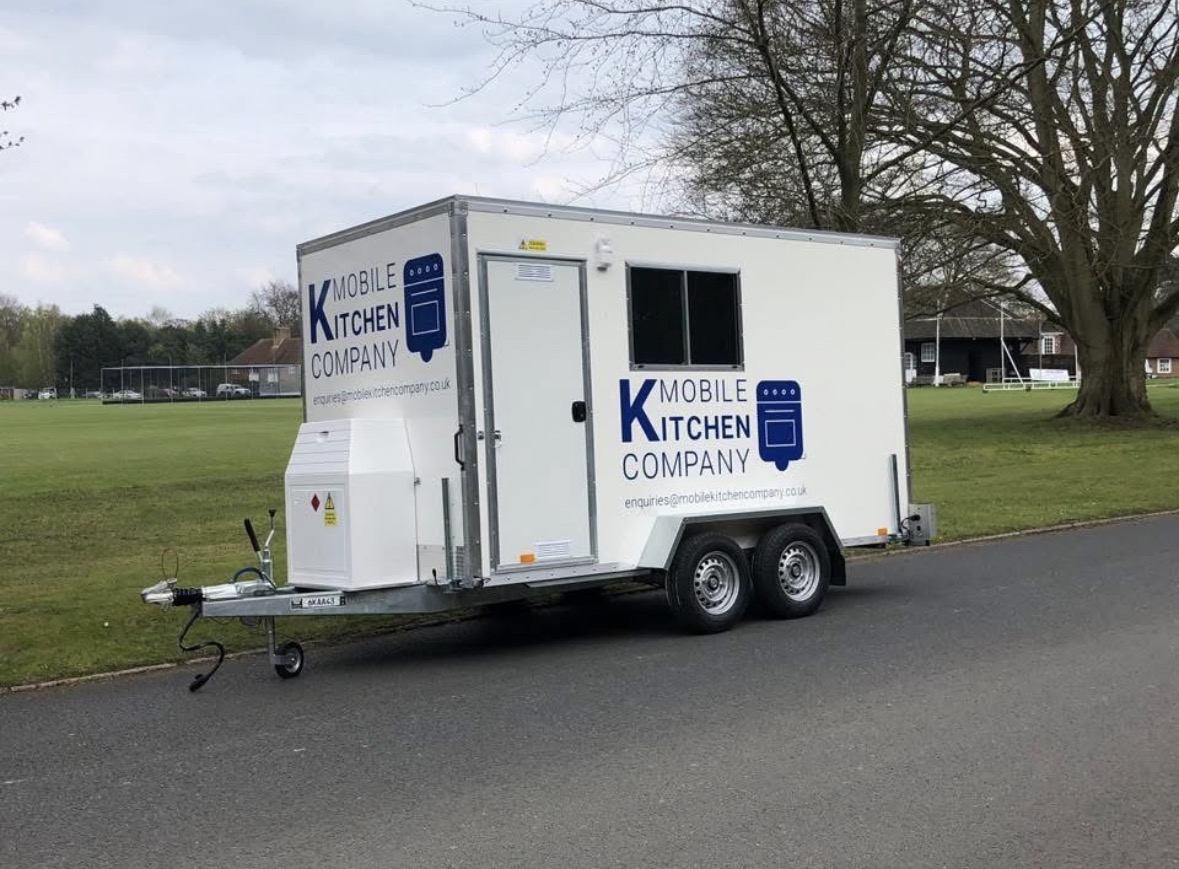 Exterior view of the temporary kitchen trailer on site